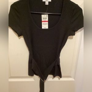 Bar 111 black short sleeve belted top, XS, Ribbed material
